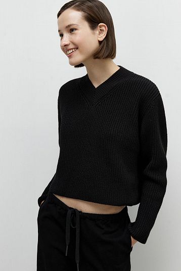 Пуловер укороченный из хлопка черный