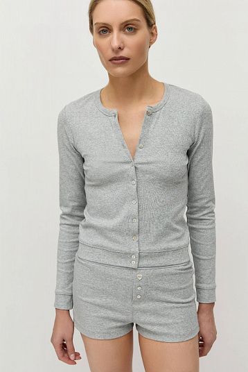 Лонгслив на пуговицах серый меланж