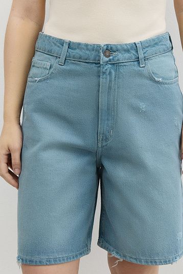 Шорты джинсовые с винтажным эффектом голубой