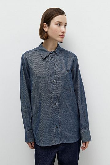 Рубашка с асимметричным воротничком  синий меланж