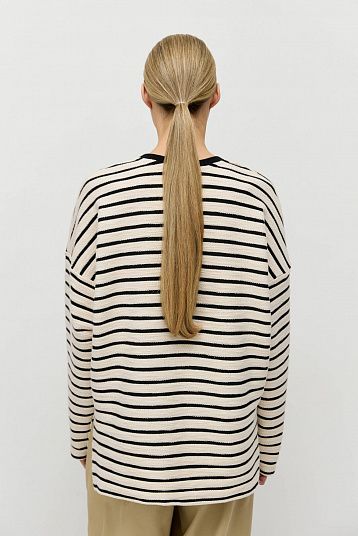 Лонгслив в полоску из фактурного хлопка молочный/ полоска 