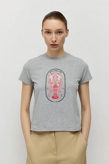 Футболка с винтажным принтом  серый меланж