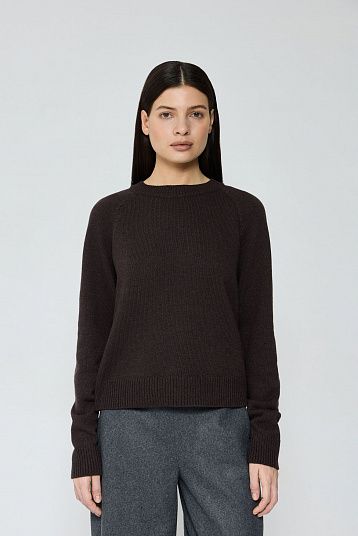 Джемпер кроп из смесового кашемира темно-коричневый