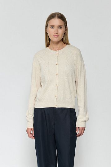 Кардиган с ромбами из смесового кашемира сливочный