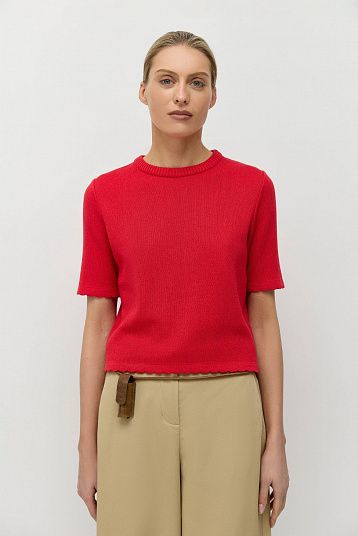 Джемпер-футболка с фигурным краем красный