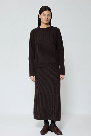 Костюм в косы из смесового кашемира темно-коричневый
