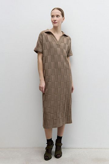 Платье с вырезом поло из хлопка серо-коричневый
