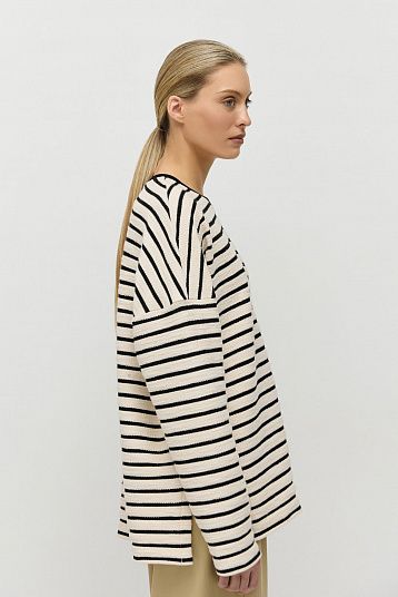 Лонгслив в полоску из фактурного хлопка молочный/ полоска 