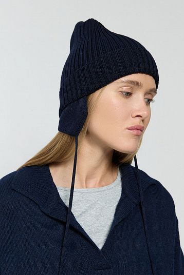 Шапка с ушками из мериноса чернильный