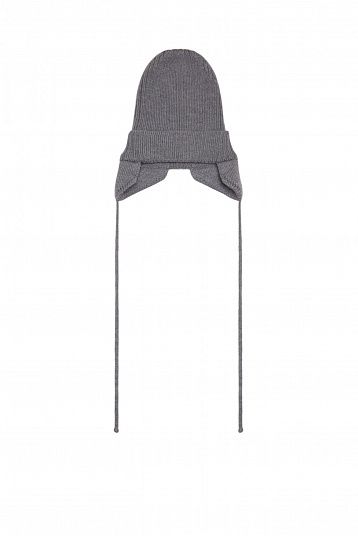 Шапка с ушками из мериноса серый