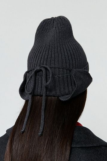 Шапка с ушками из мериноса графит