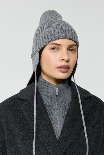 Шапка с ушками из мериноса серый