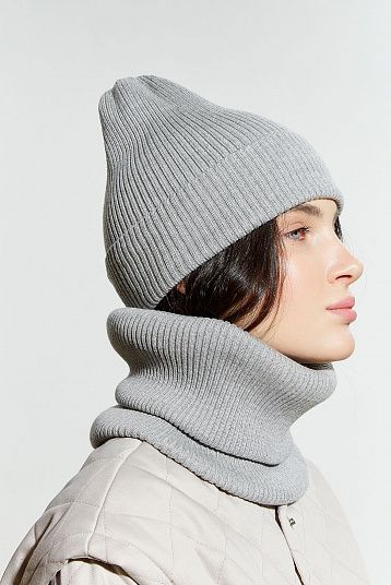 Шапка из хлопка в резинку серый меланж