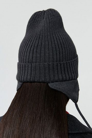 Шапка с ушками из мериноса графит