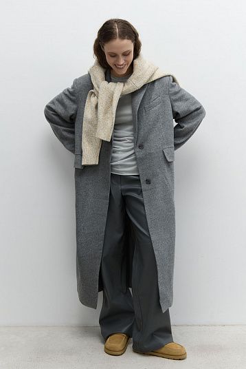 Пальто строгое из шерсти серый