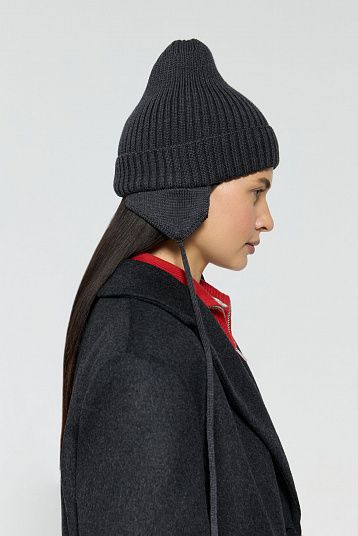 Шапка с ушками из мериноса графит