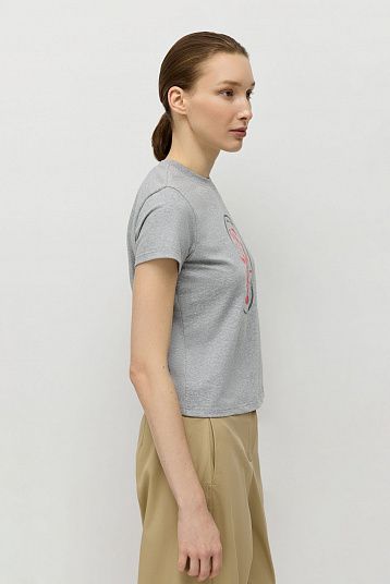 Футболка с винтажным принтом  серый меланж