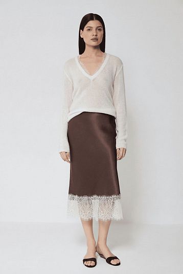 Юбка из атласа и кружева  шоколадный