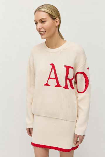 Джемпер AROUND светло-бежевый/красный
