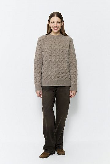 Джемпер в косы из объемной шерсти песок