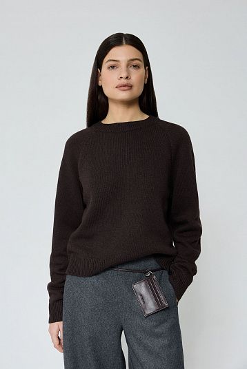 Джемпер кроп из смесового кашемира темно-коричневый