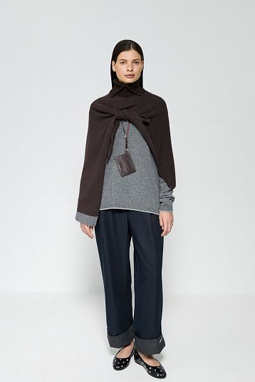Шарф-пончо из смесового кашемира  темно-коричневый