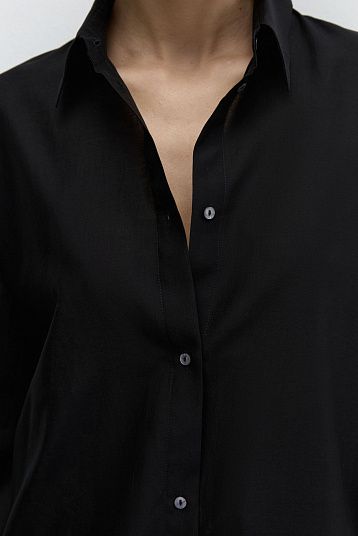Рубашка объемная из шелка с хлопком черный
