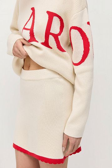 Юбка мини с фигурным краем светло-бежевый/красный