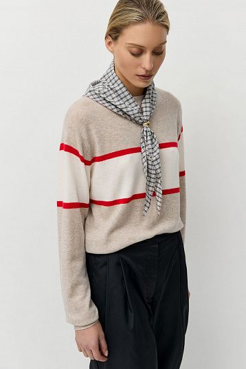 Косынка к рубашке бежевый/ синяя клетка