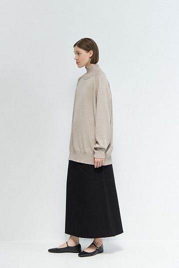 Базовый свитер из мериноса Oversize серо-бежевый