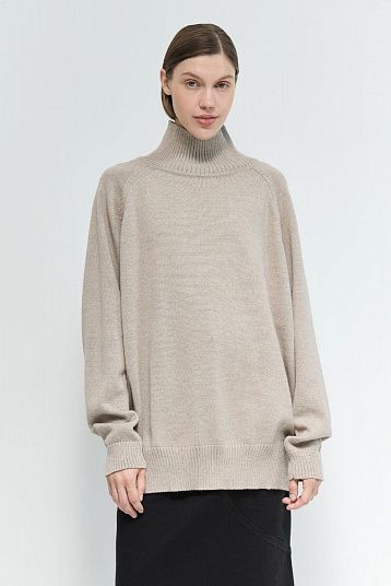 Базовый свитер из мериноса Oversize серо-бежевый