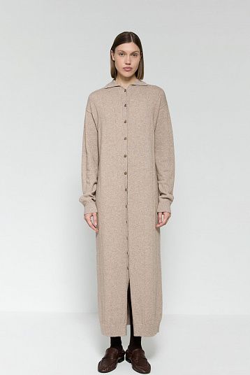 Платье-рубашка из смесового кашемира серо-бежевый